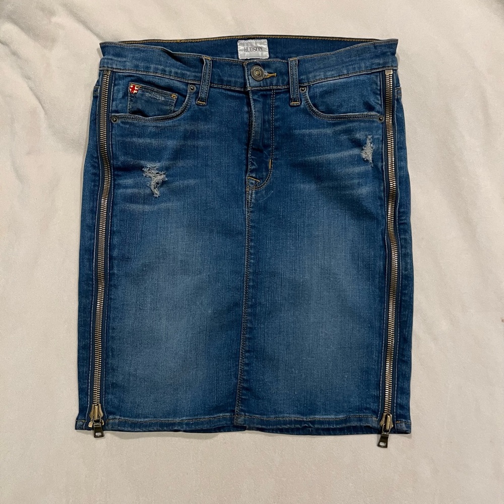 HUDSON Distressed denim skirt with side zippers